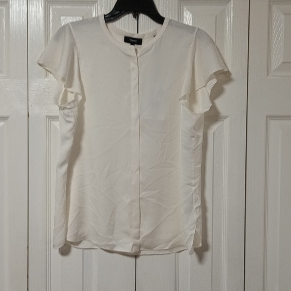 Theory Silk Georgette Ruffle Sleeve Top - Picture 5 of 9